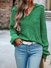 Women's POLO Neck Long Sleeve Knit Top - 808Lush