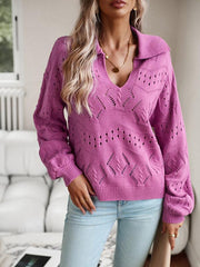 Women's POLO Neck Long Sleeve Knit Top - 808Lush