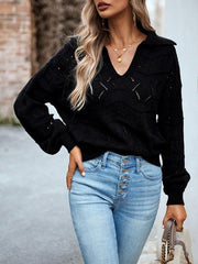 Women's POLO Neck Long Sleeve Knit Top - 808Lush