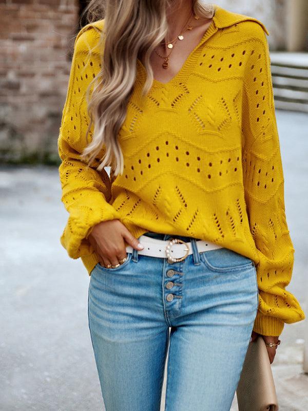 Women's POLO Neck Long Sleeve Knit Top - 808Lush