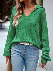 Women's POLO Neck Long Sleeve Knit Top - 808Lush