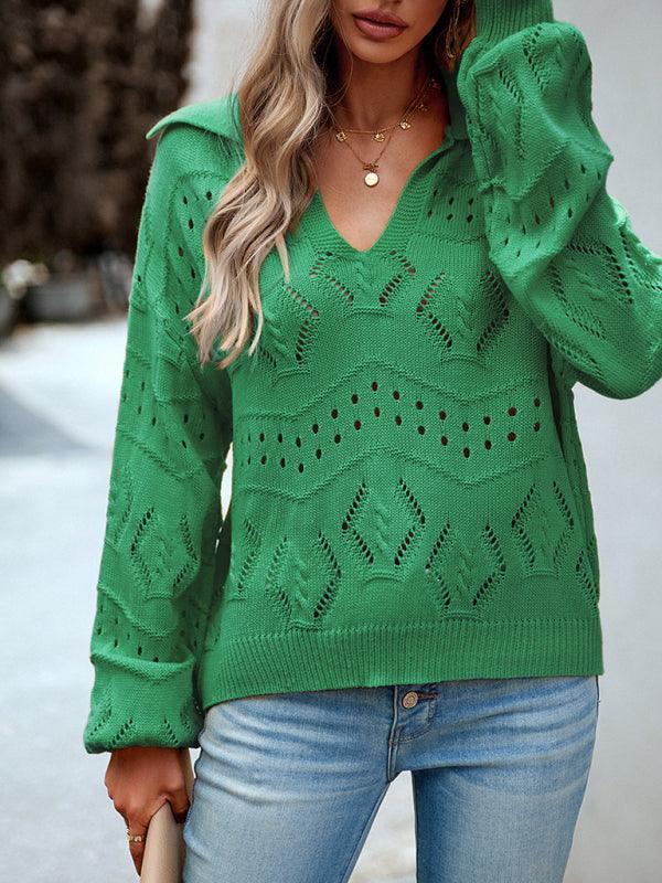 Women's POLO Neck Long Sleeve Knit Top - 808Lush