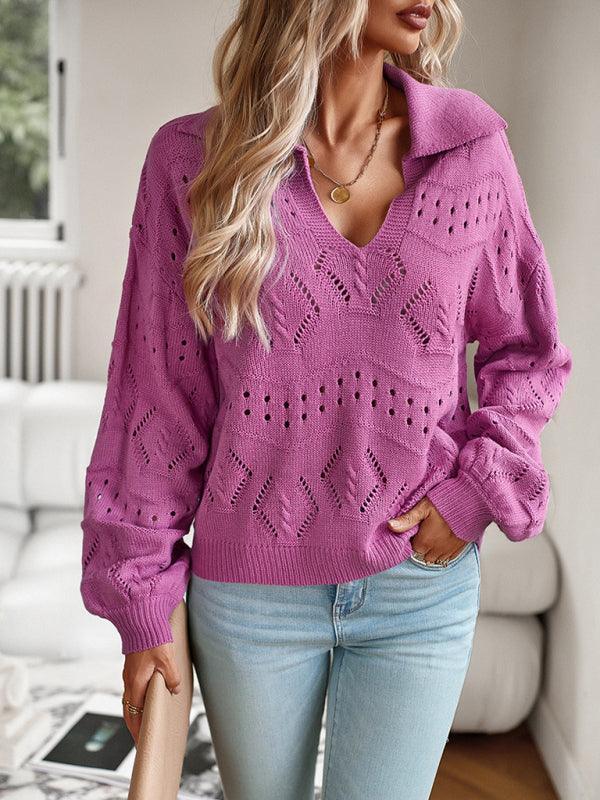 Women's POLO Neck Long Sleeve Knit Top - 808Lush