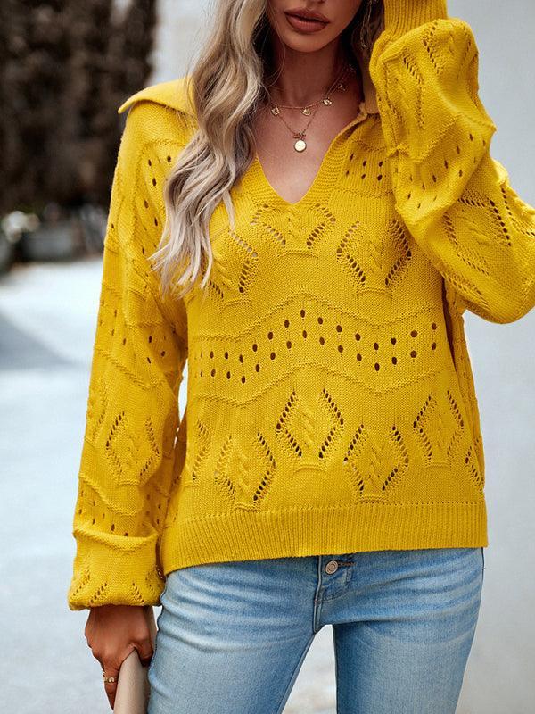 Women's POLO Neck Long Sleeve Knit Top - 808Lush