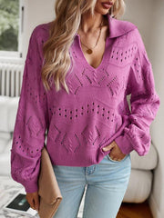 Women's POLO Neck Long Sleeve Knit Top - 808Lush