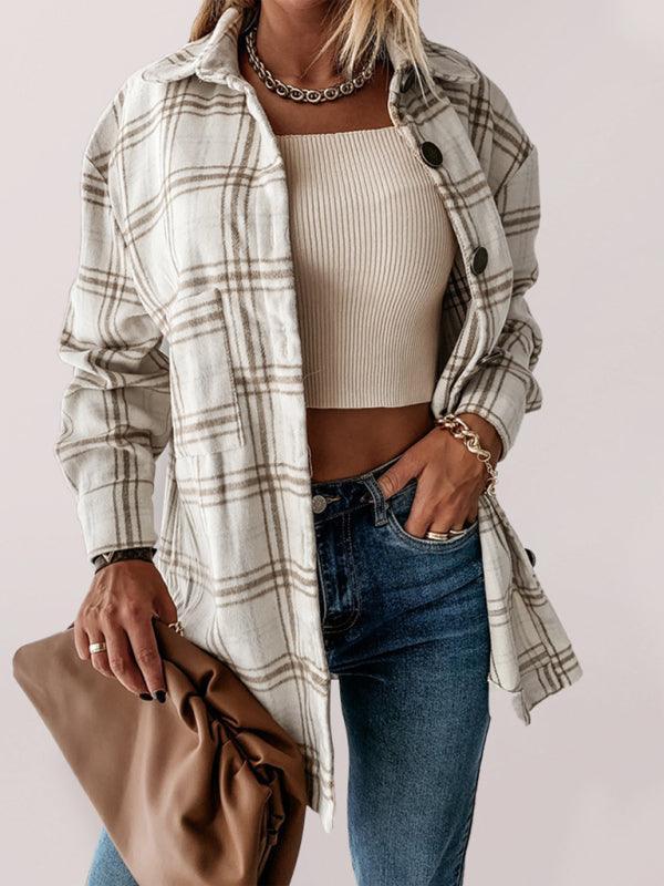 Women's Plaid Casual Brushed Wool Cardigan Jacket - 808Lush