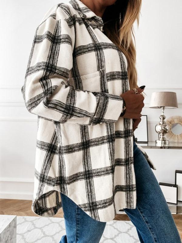 Women's Plaid Casual Brushed Wool Cardigan Jacket - 808Lush