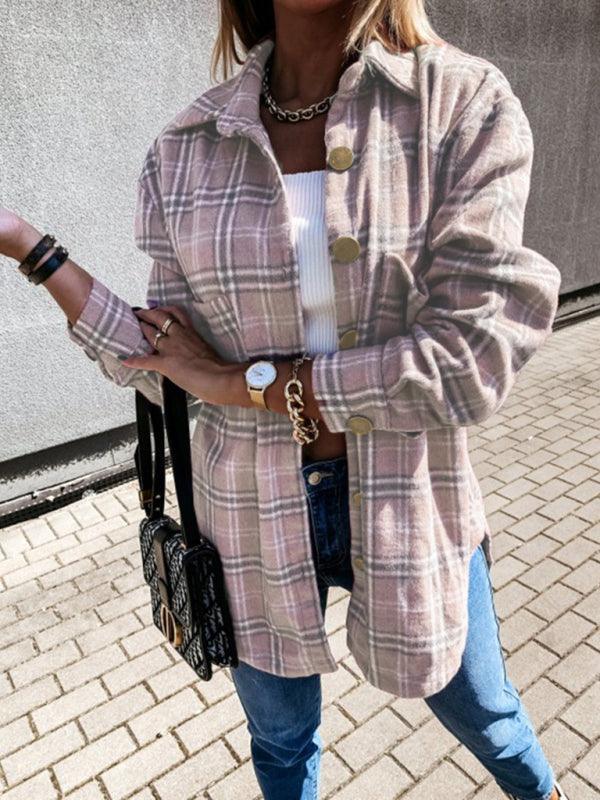 Women's Plaid Casual Brushed Wool Cardigan Jacket - 808Lush