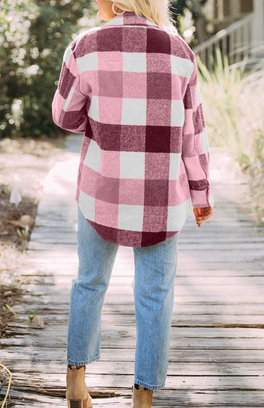 Women's Plaid Shirt Single-Breasted Woolen Coat - 808Lush