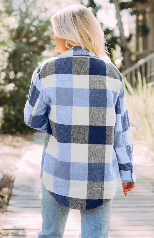 Women's Plaid Shirt Single-Breasted Woolen Coat - 808Lush