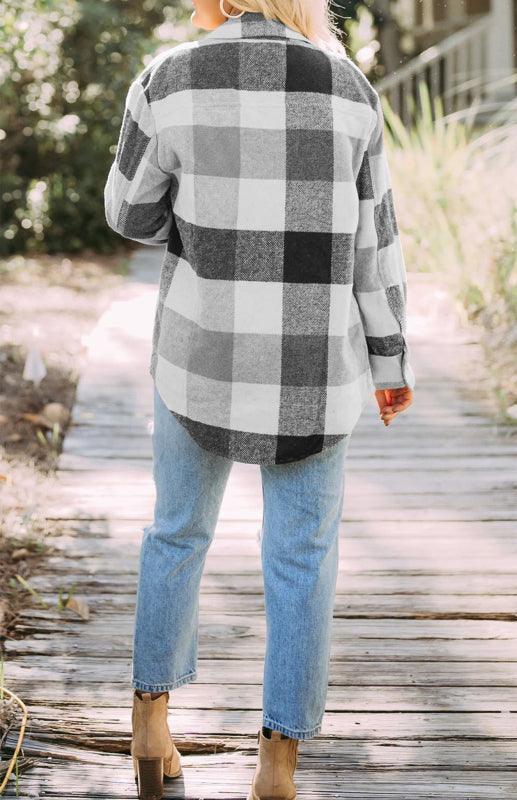 Women's Plaid Shirt Single-Breasted Woolen Coat - 808Lush