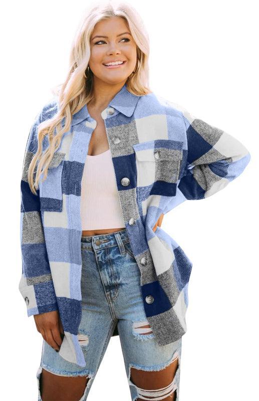 Women's Plaid Shirt Single-Breasted Woolen Coat - 808Lush