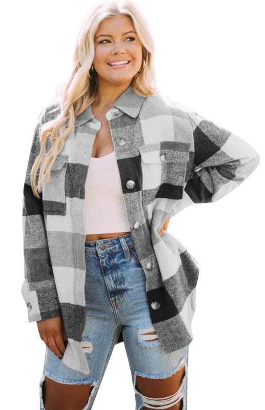 Women's Plaid Shirt Single-Breasted Woolen Coat - 808Lush