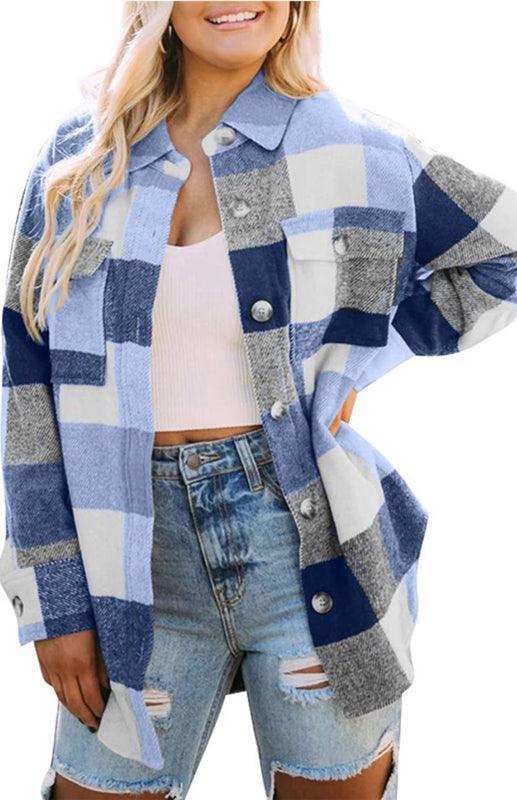 Women's Plaid Shirt Single-Breasted Woolen Coat - 808Lush