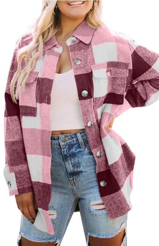 Women's Plaid Shirt Single-Breasted Woolen Coat - 808Lush