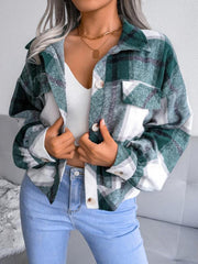 Women's Plaid lantern long sleeve woolen coat - 808Lush