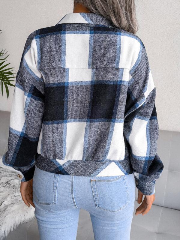 Women's Plaid lantern long sleeve woolen coat - 808Lush