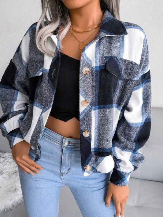 Women's Plaid lantern long sleeve woolen coat - 808Lush