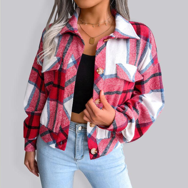 Women's Plaid lantern long sleeve woolen coat - 808Lush