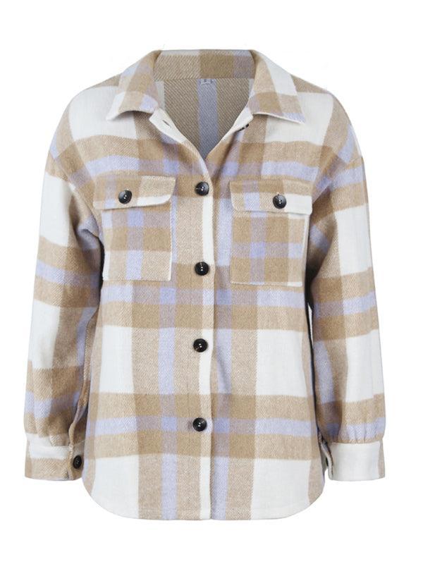 Women's Plaid long sleeve casual coat - 808Lush