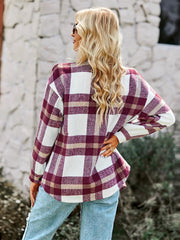 Women's Plaid long sleeve casual coat - 808Lush