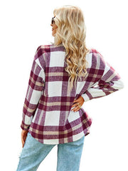 Women's Plaid long sleeve casual coat - 808Lush