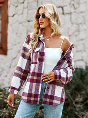 Women's Plaid long sleeve casual coat - 808Lush