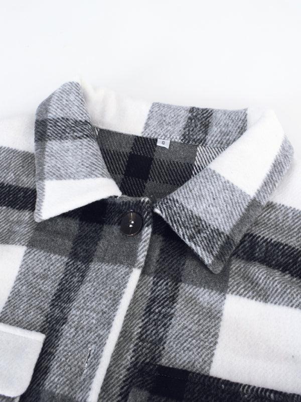 Women's Plaid long sleeve casual coat - 808Lush