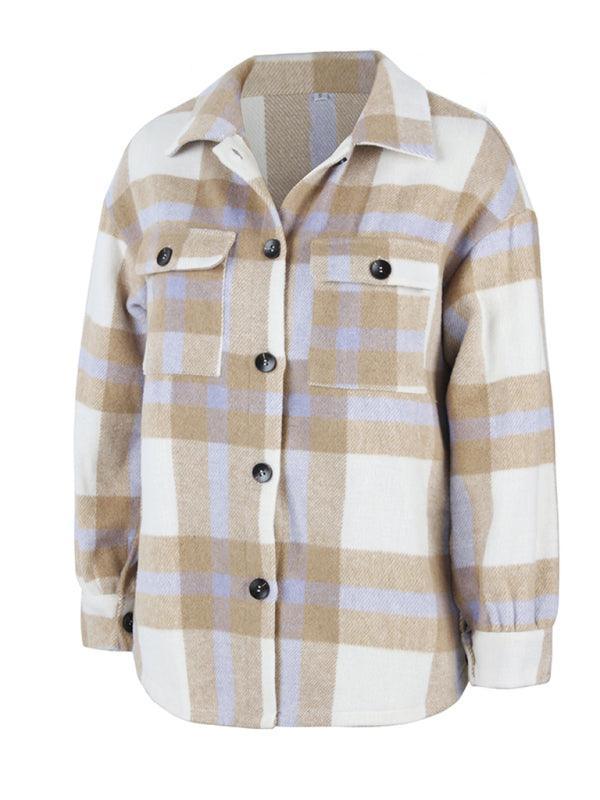 Women's Plaid long sleeve casual coat - 808Lush