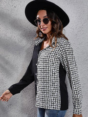 Women's Plaid stitched bubble sleeve Long Sleeve Shirt - 808Lush