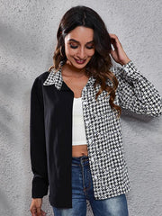 Women's Plaid stitched bubble sleeve Long Sleeve Shirt - 808Lush