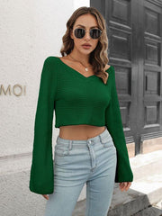 Women's Pleated Flared Sleeve Cropped Sweater - 808Lush