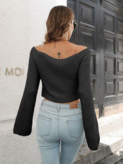 Women's Pleated Flared Sleeve Cropped Sweater - 808Lush