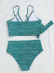 Women's Polka Dot Print Cross Tie High Waist Bikini - 808Lush