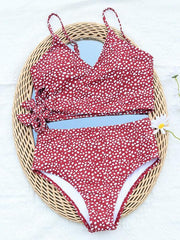 Women's Polka Dot Print Cross Tie High Waist Bikini - 808Lush