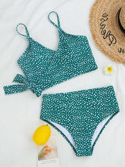 Women's Polka Dot Print Cross Tie High Waist Bikini - 808Lush