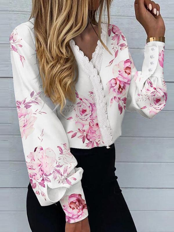 Women's Printed Lace Long Sleeve Top - 808Lush