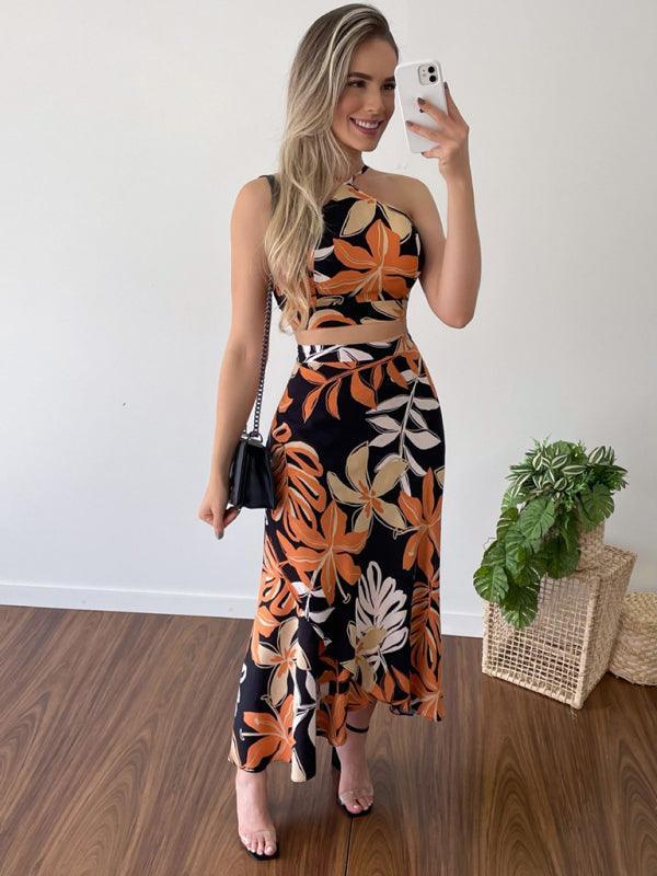 Women's Printed Short Tether Tank Top High Waist Skirt Two-Piece Set - 808Lush