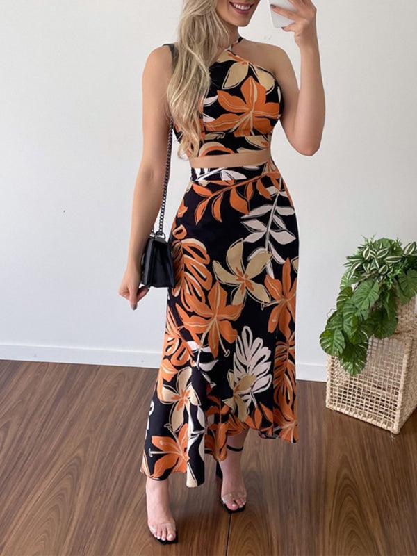 Women's Printed Short Tether Tank Top High Waist Skirt Two-Piece Set - 808Lush