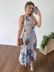 Women's Printed Short Tether Tank Top High Waist Skirt Two-Piece Set - 808Lush