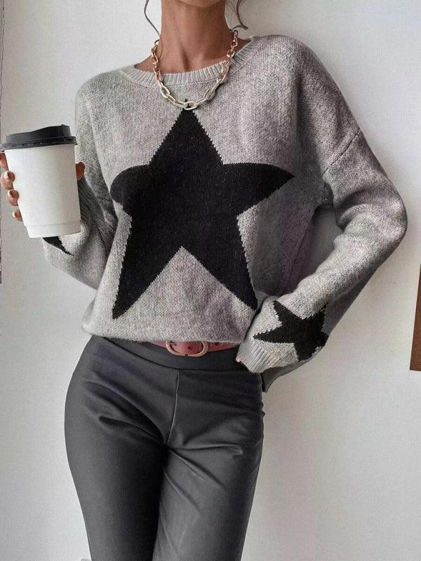 Women's Pullover Round Neck Star Thread Sweater - 808Lush