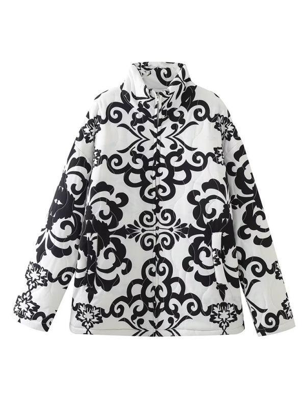 Women's Quilted Cotton Printed Loose Stand Collar Padded Jacket - 808Lush