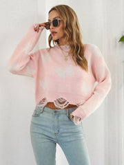 Women's Ripped Butterfly Jacquard Short Sweater - 808Lush