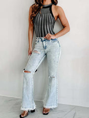 Women's Ripped Jeans Micro-Boom Washed High Waist Pants - 808Lush