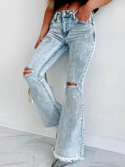 Women's Ripped Jeans Micro-Boom Washed High Waist Pants - 808Lush