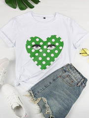 Women's Round Neck Short Sleeve Printed Valentine's Day Casual T-Shirt - 808Lush