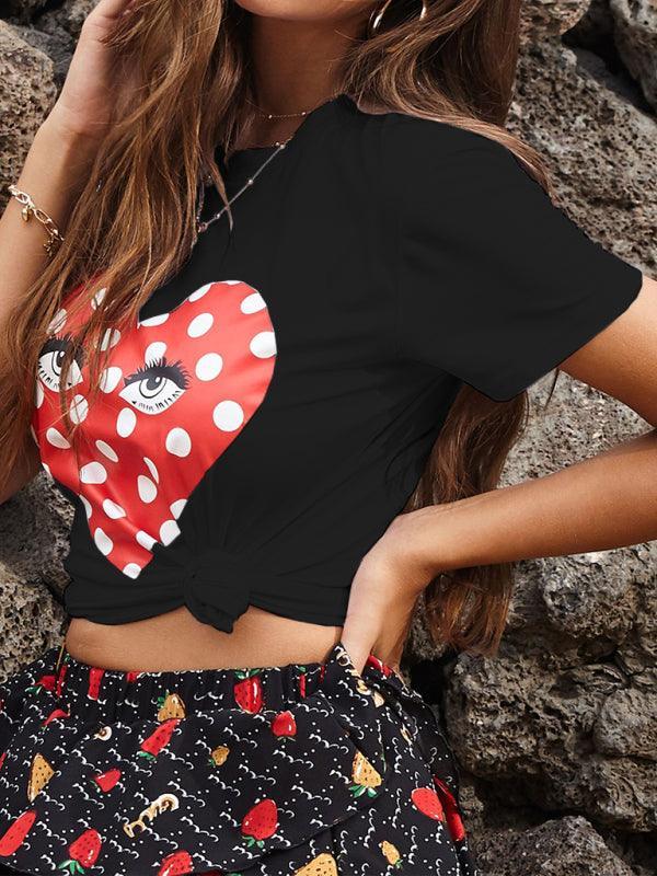 Women's Round Neck Short Sleeve Printed Valentine's Day Casual T-Shirt - 808Lush