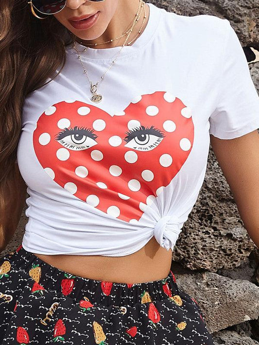 Women's Round Neck Short Sleeve Printed Valentine's Day Casual T-Shirt - 808Lush