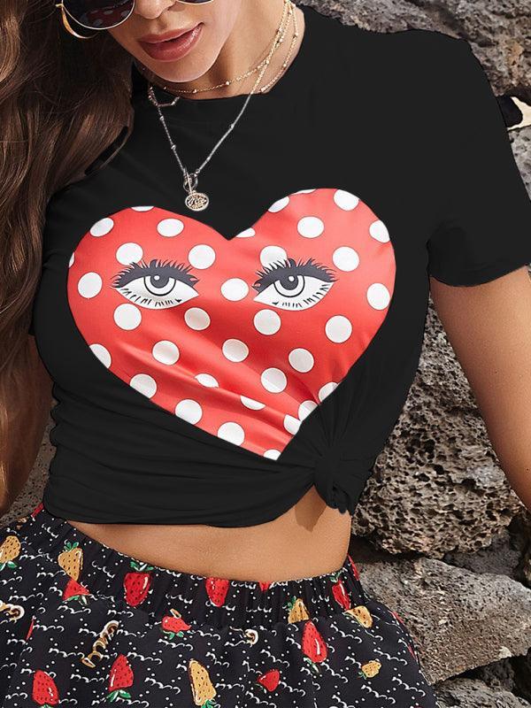 Women's Round Neck Short Sleeve Printed Valentine's Day Casual T-Shirt - 808Lush