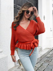 Women's Ruffle lace loose long sleeve sweater - 808Lush